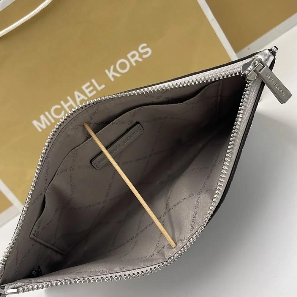 Michael Kors Jet ST Lg TZ Studded Metallic Patchwork and Signature Logo Wristlet